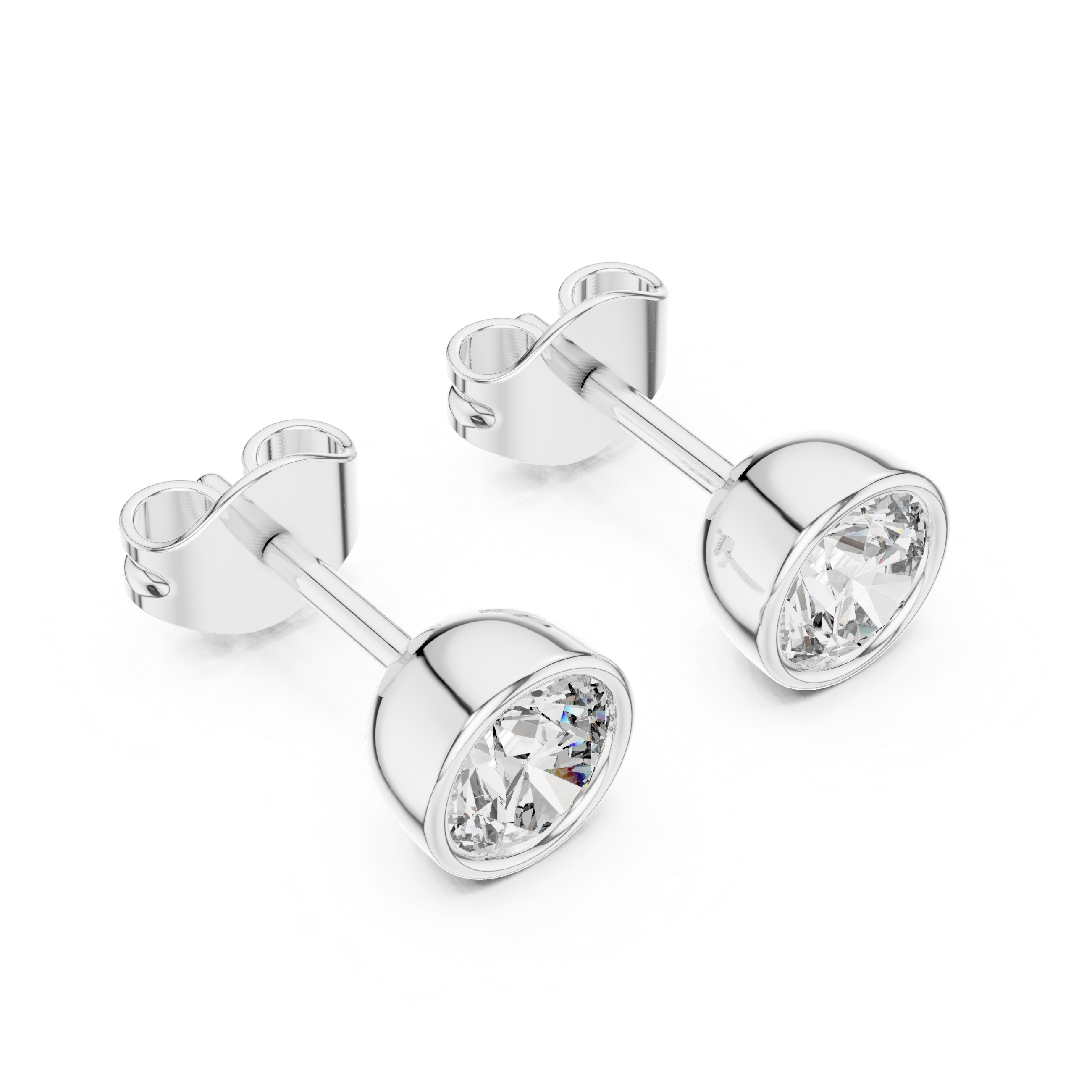 Round Cut Bezel Diamond Stud Earrings