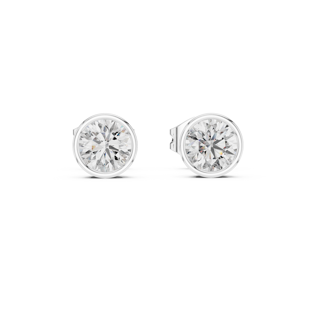Round Cut Bezel Diamond Stud Earrings