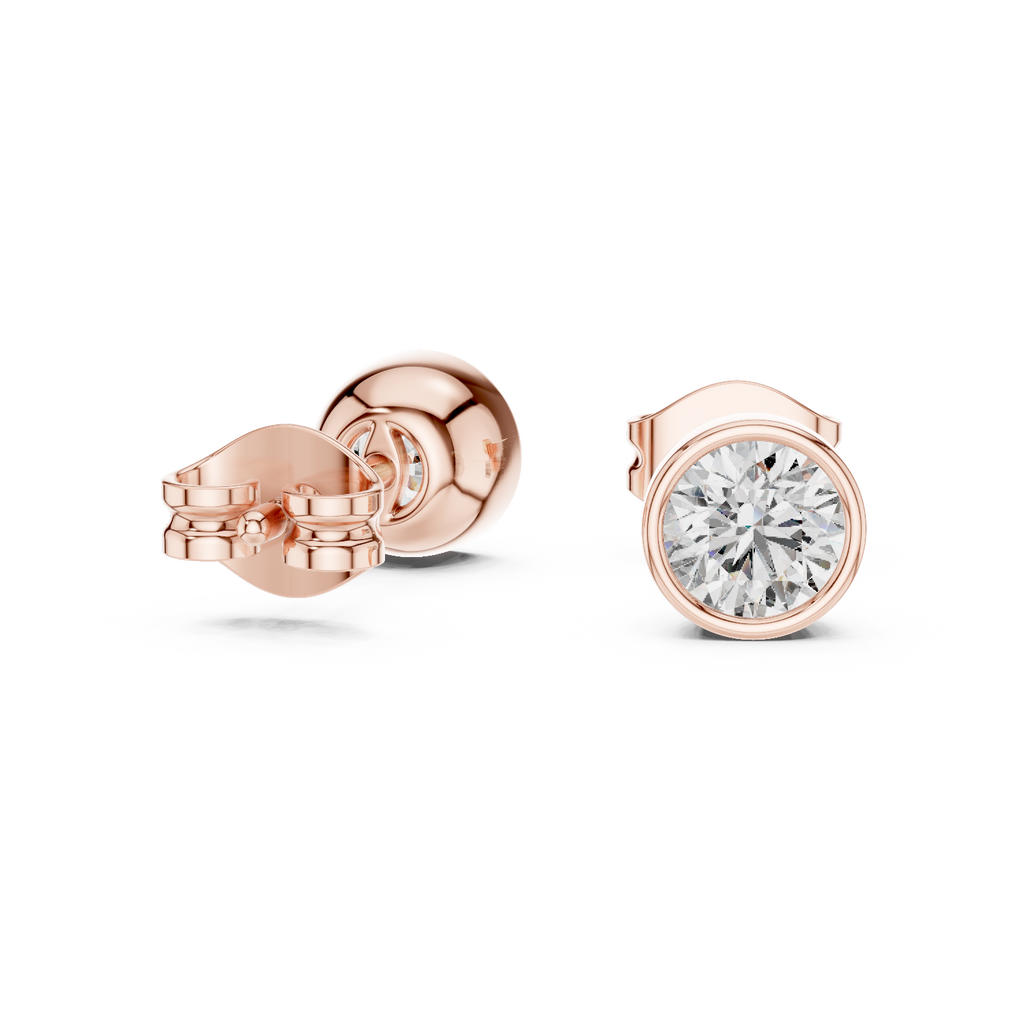 Round Cut Bezel Diamond Stud Earrings