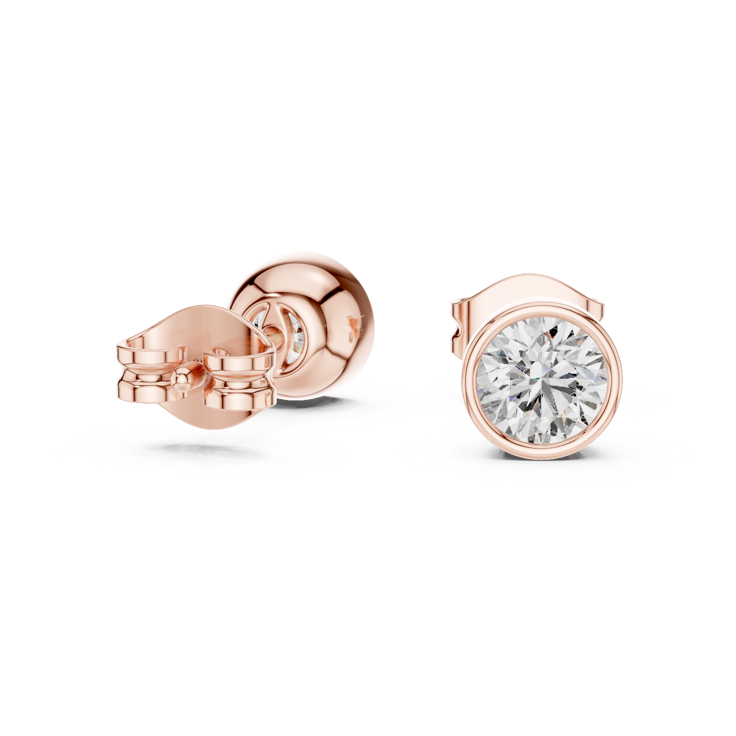 Round Cut Bezel Diamond Stud Earrings