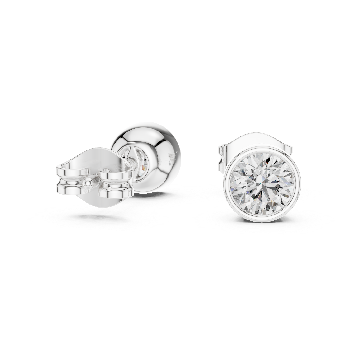 Round Cut Bezel Diamond Stud Earrings