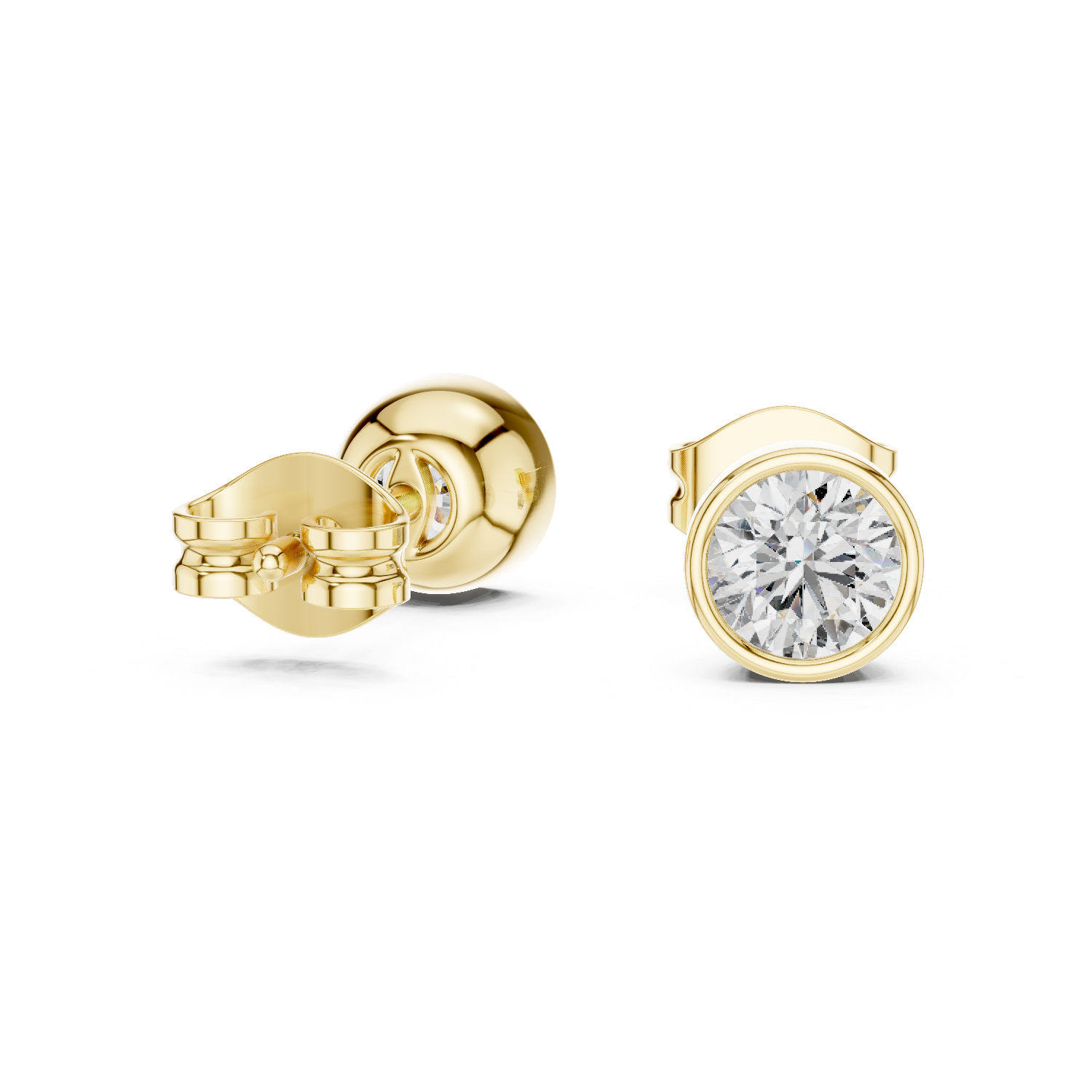 Round Cut Bezel Diamond Stud Earrings