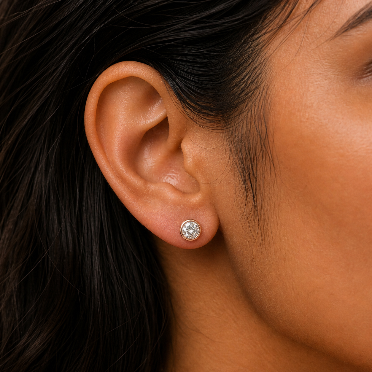 Round Cut Bezel Diamond Stud Earrings