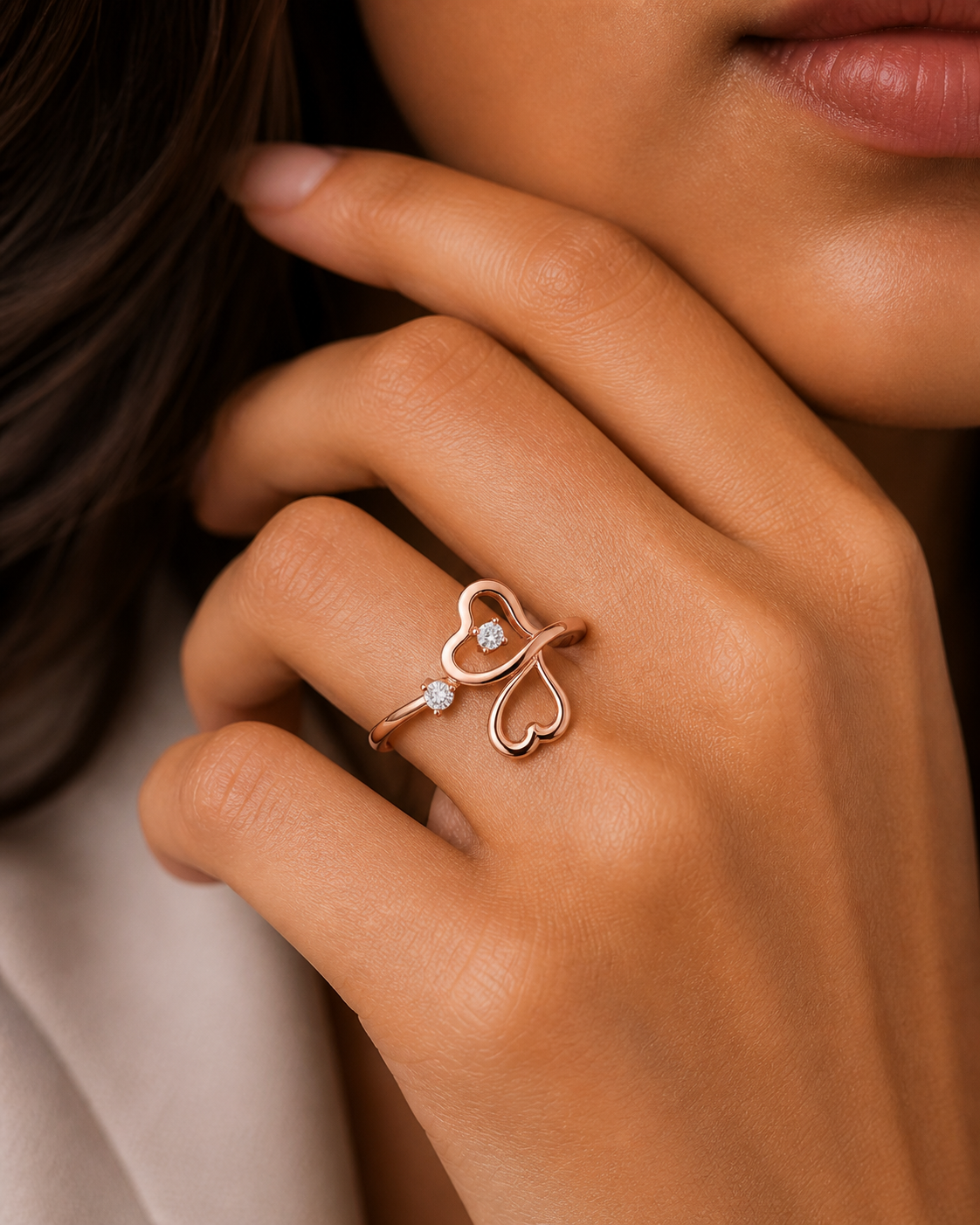 Dual Heart Diamond Ring
