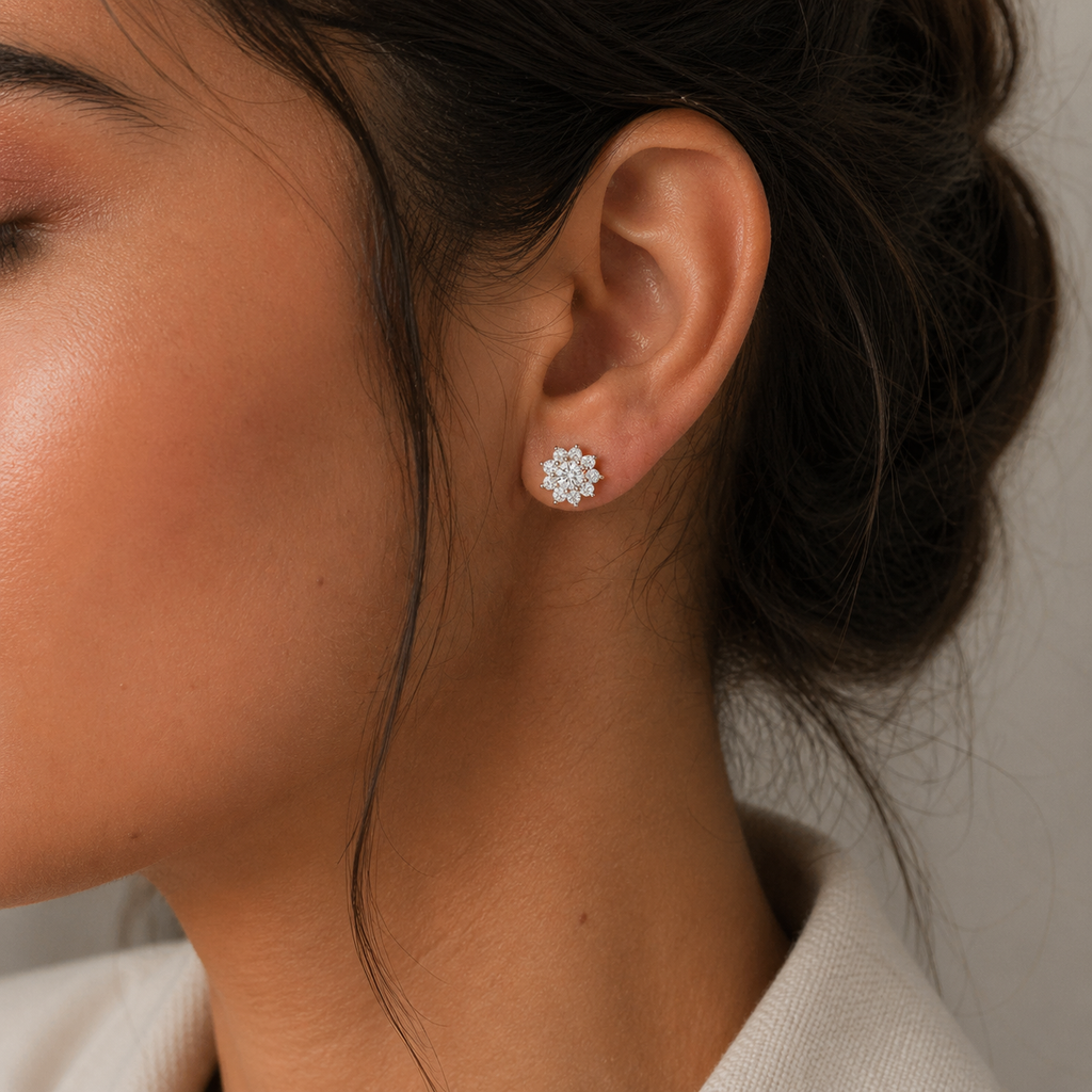 Floral Halo Diamond Stud Earrings