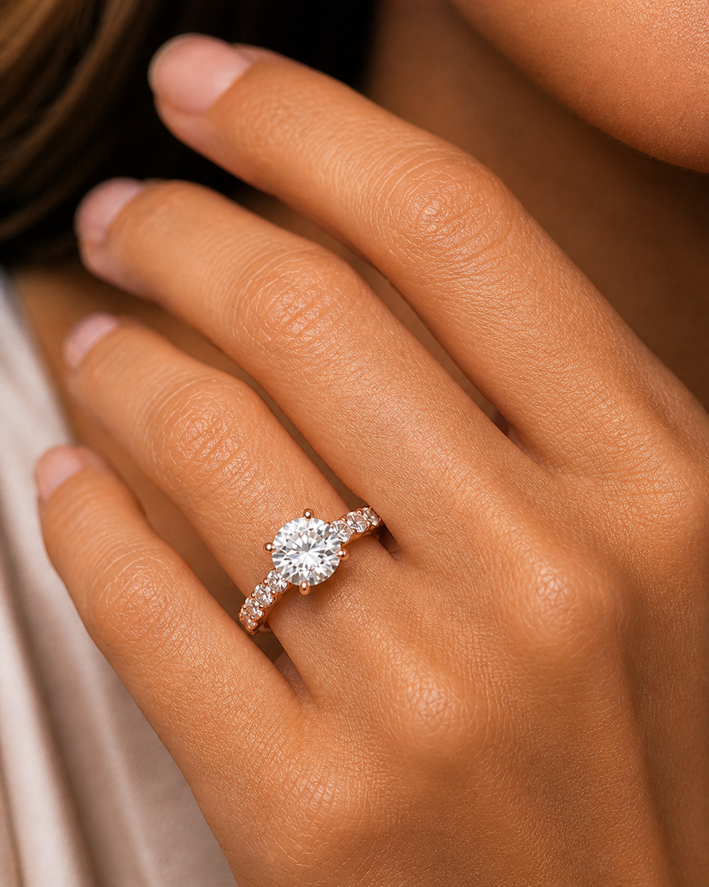 Classic Round Solitaire Diamond Ring with Pavé Band