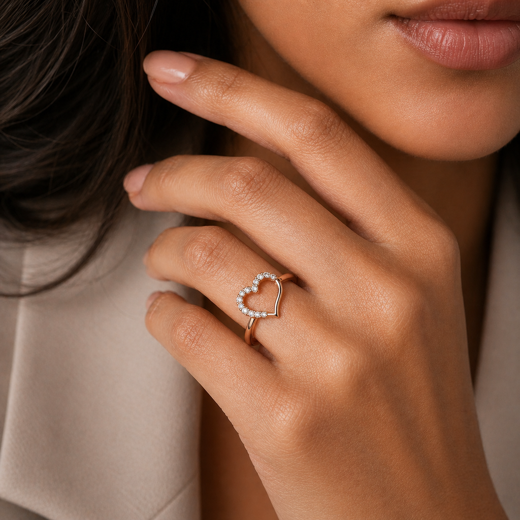 Open Heart Diamond Ring