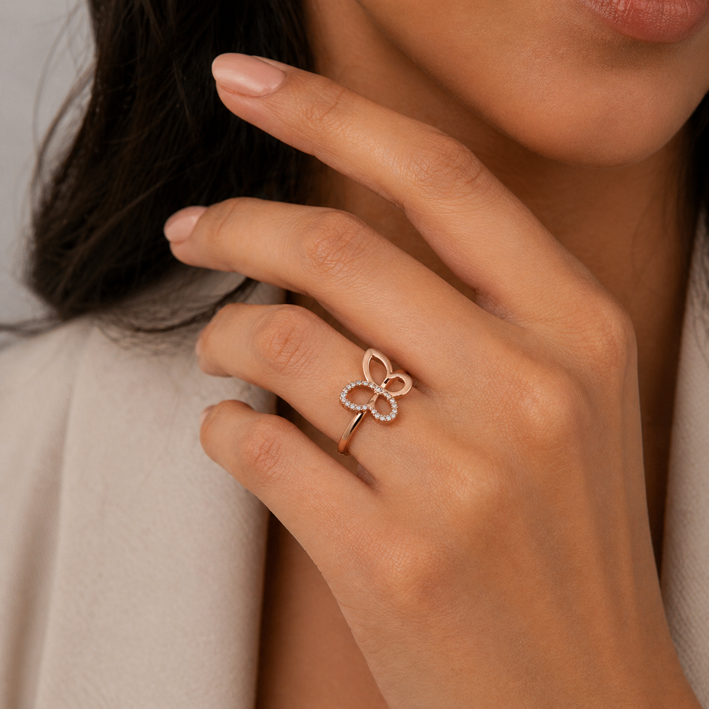 Diamond Heart Bow Ring