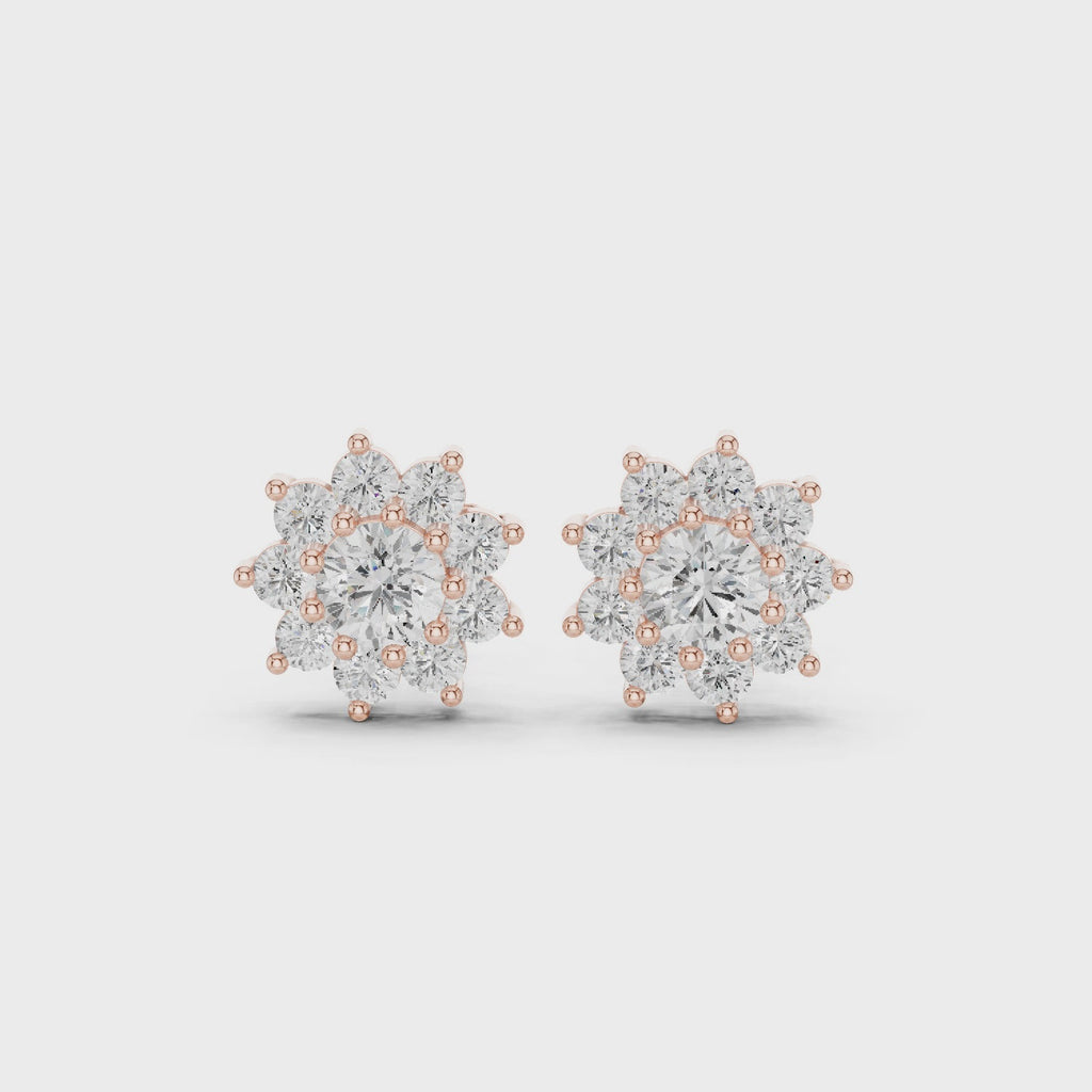Floral Halo Diamond Stud Earrings