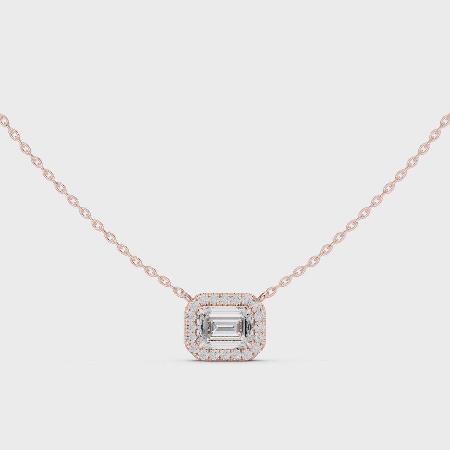 Emerald Cut Halo Diamond Pendant Necklace