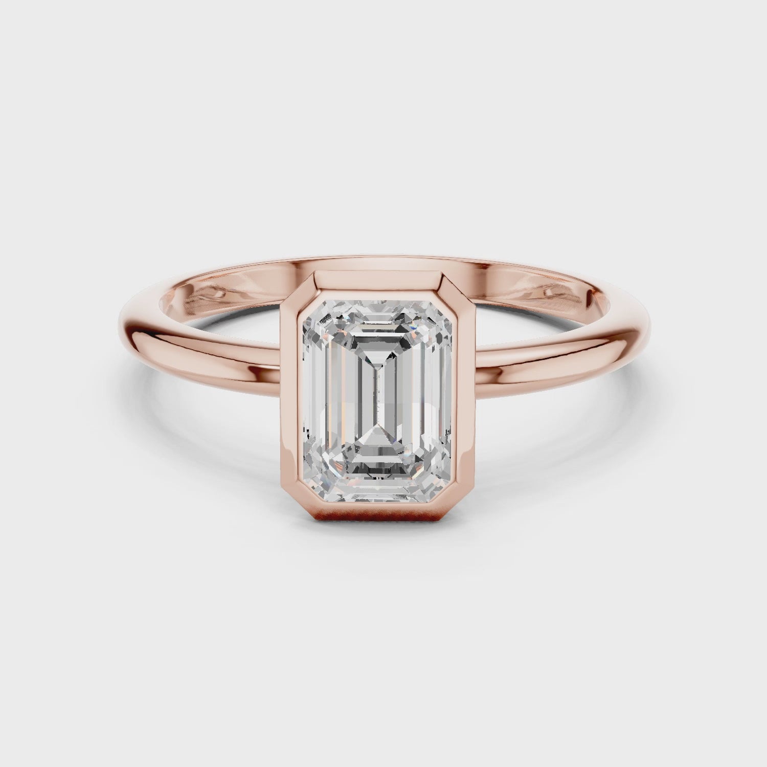 Emerald Cut Lab Diamond Ring, Minimalist Bezel Solitaire
