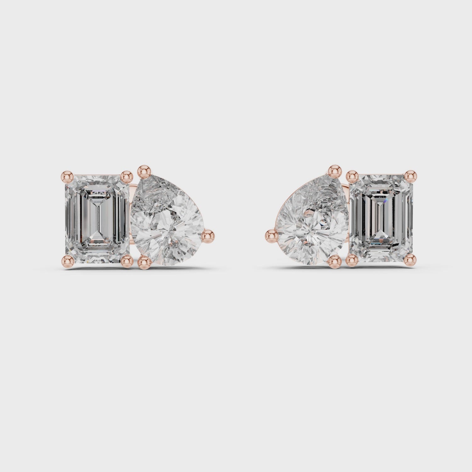 Pear & Emerald Cut Duo Stud Earrings