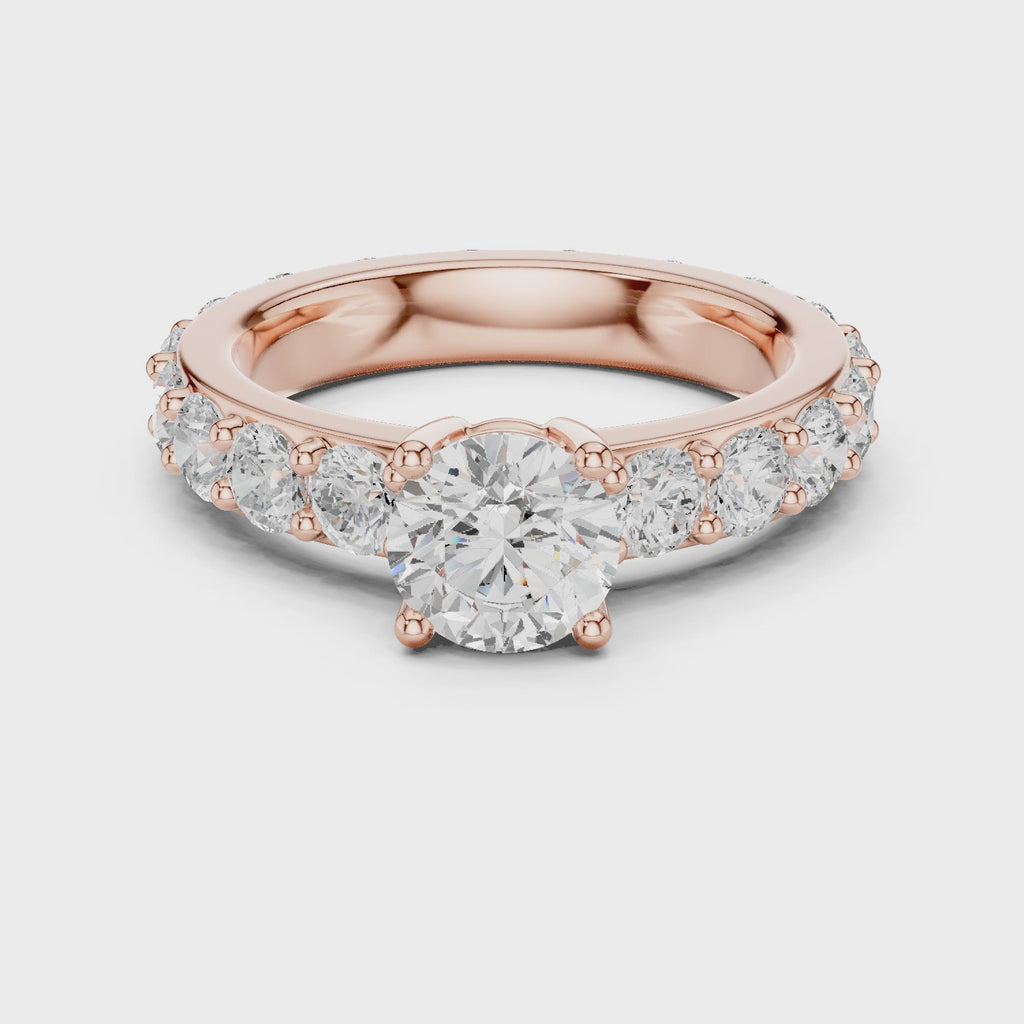 Classic Round Solitaire Diamond Ring with Pavé Band