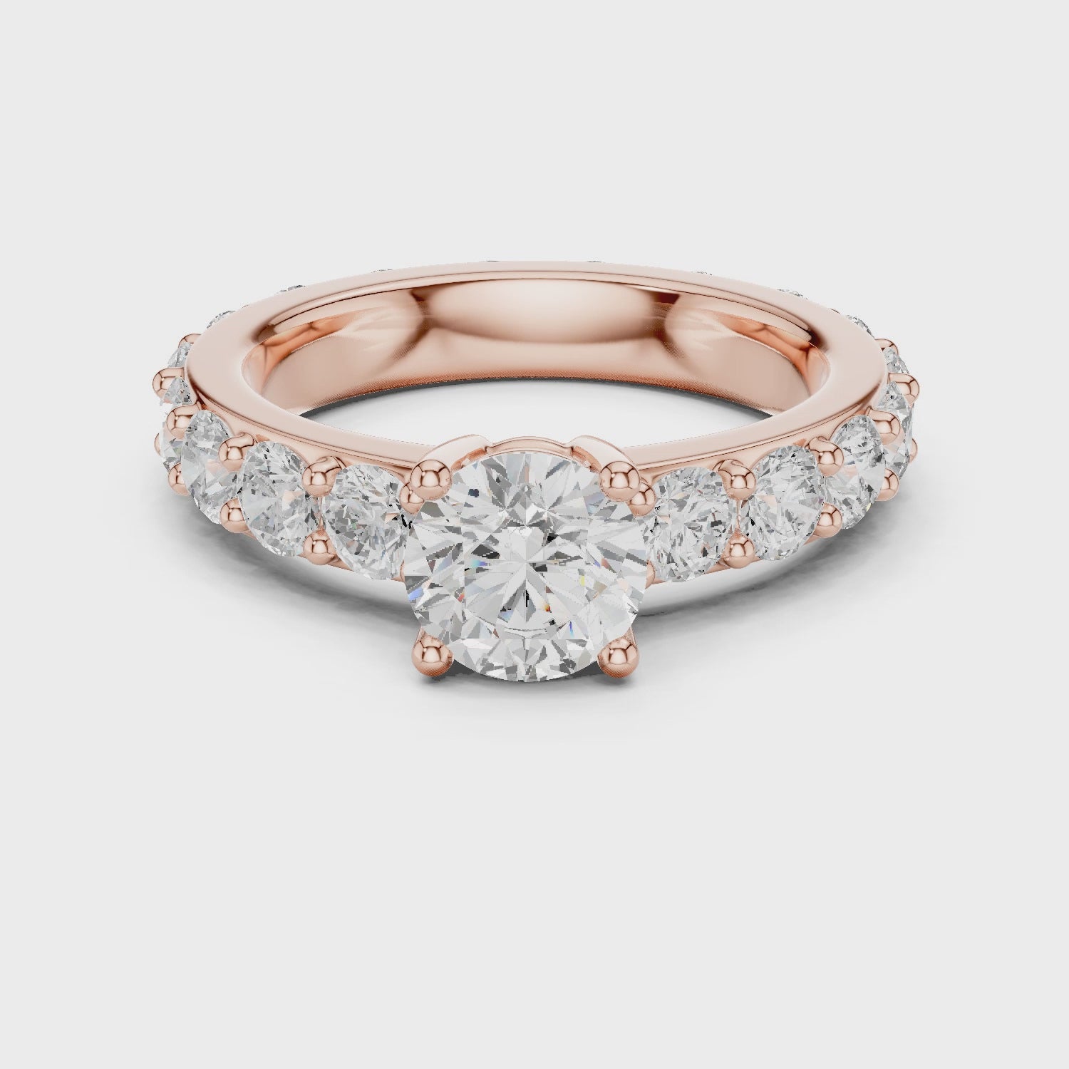Classic Round Solitaire Diamond Ring with Pavé Band