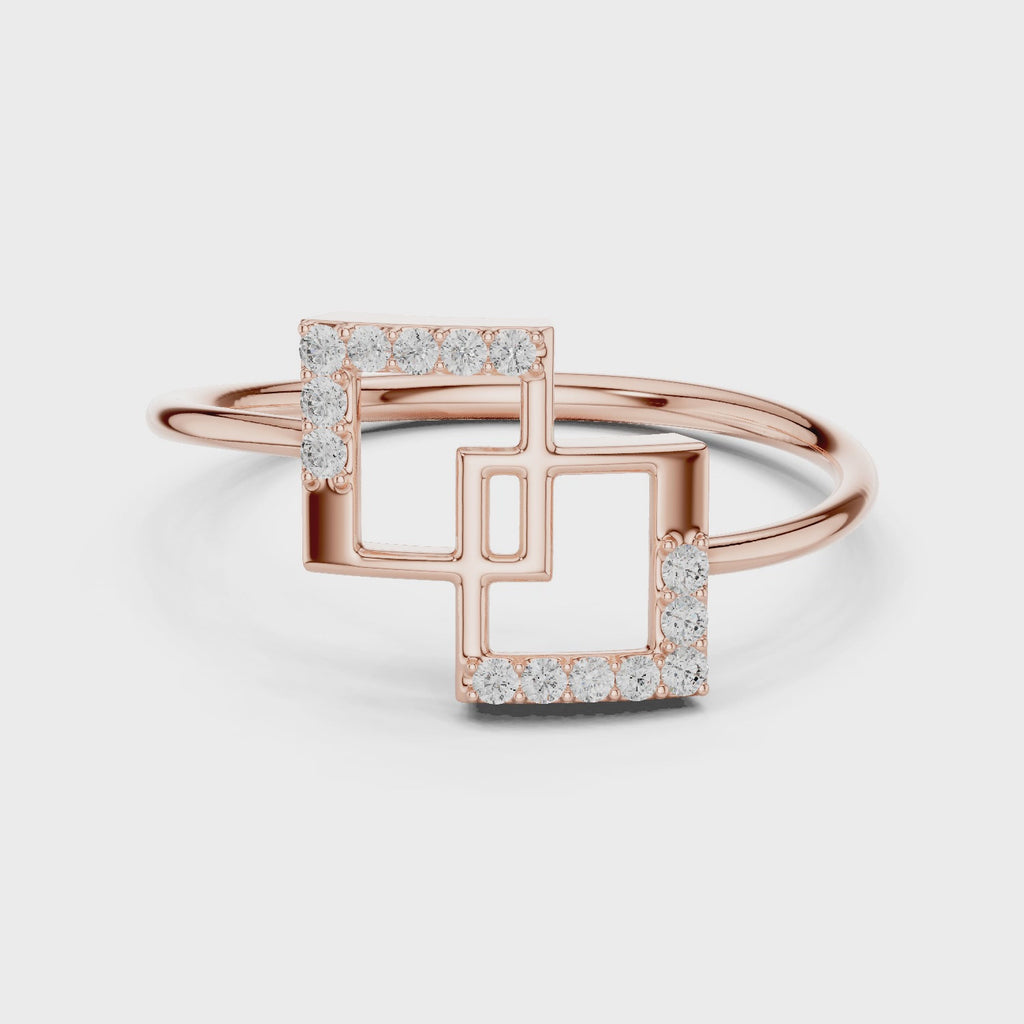 Geometric Double Square Diamond Ring