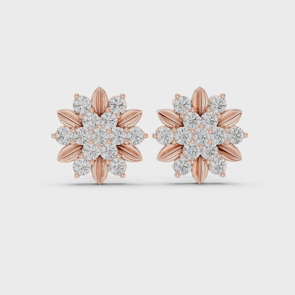 Floral Diamond Cluster Stud Earrings